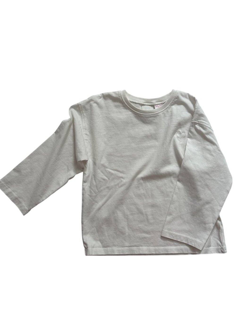 Zara Girls Off-White Embroidered Heart Long Sleeve Top Size 6